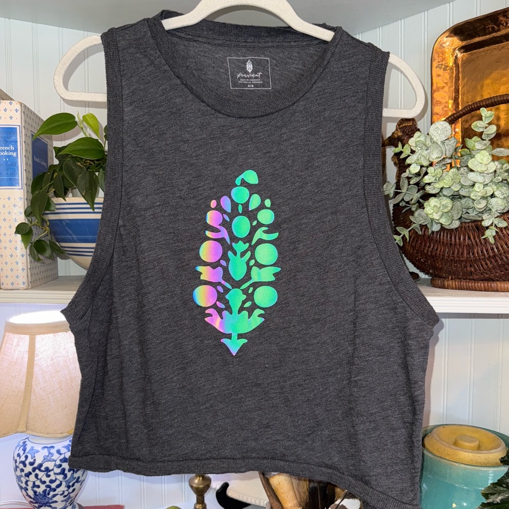 FP Movement Free People Boxy Crop Tank Top Reflective Multicolor Logo Sz Medium